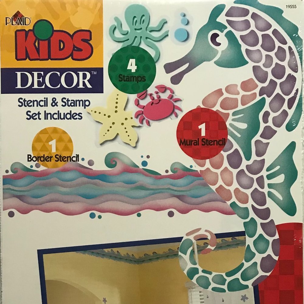 Plaid Kids Decor, 2 Stencils and 4 Stamp Set, sea life